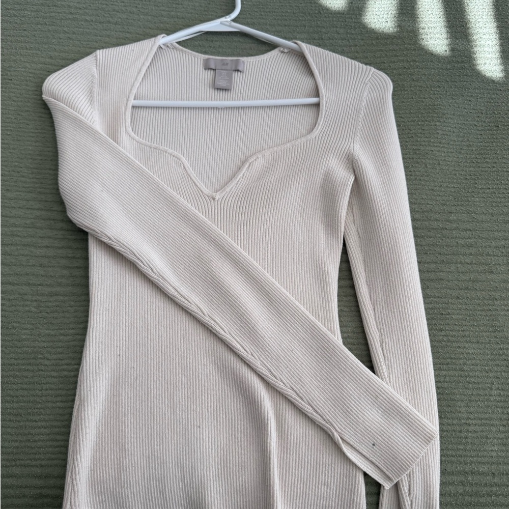 H&M Cream Ribbed Long Sleeve Top